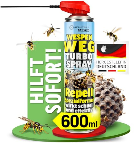 HEIMWERT Wespenspray Turbo mit Langzeitwirkung Repellent - Sicher Wespennest entfernen dank Spezialformel Made in Germany - 600 ml Vorteils Spray gegen Wespen + große Nester (Unparfümiert)