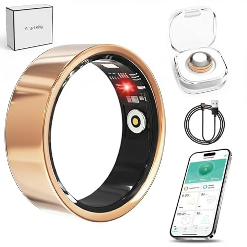 Luxelle Smart Ring Fitness Tracker with Sleep Monitor, Heart Rate, Blood Oxygen, Step Counter, 128 Sports Modes, IP68 Waterproof, Magnetic Charging, Compatible with iOS & Android