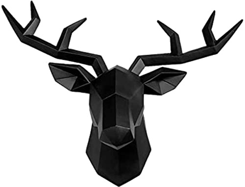 ZhangJJJJJJJ Geometrisk rådjur huvud väggskulptur, 3D väggdekoration för vardagsrum, harts modern rådjur horn staty, svart