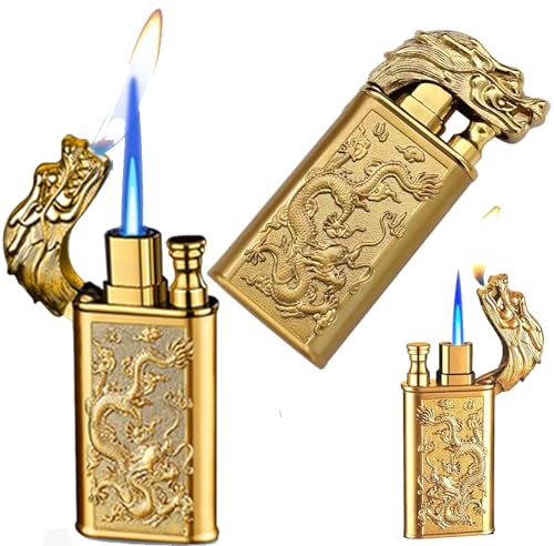mechero de tormenta con Bello Relieve de dragón, Cuenta con Llama Regulable y Llama Suave, Ideal para Velas, Cocina y Camping (sin butano)-Negro