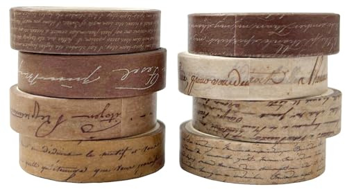 KEJOL 8 Rullar Washi Tape Vintage, Färgglad Maskeringstejp för Scrapbooking, Dekorativ Tejp för Pyssel, Konst, DIY, Planeringskalender och Presentinslagning (Handskriven Text)
