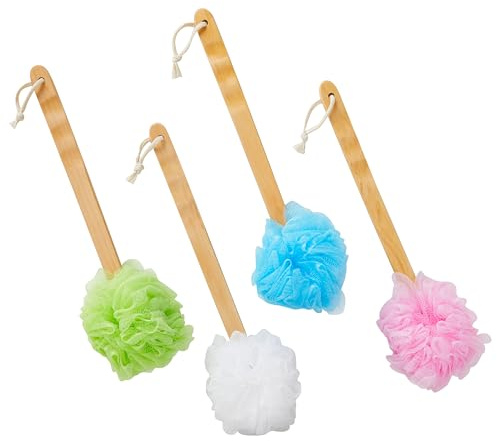 Juvale Loofah Back Scrubber for Shower - 4 Pack, Assorted Colors, 16 in - Loofah with Handle - Body Scrubber & Shower Brush with Long Handle