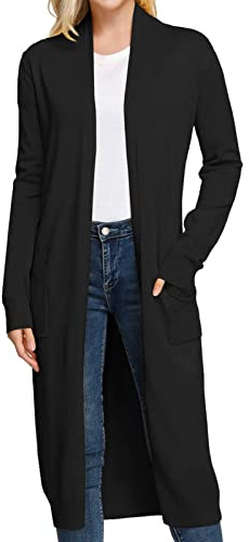 GRACE KARIN Womens Long Black Cardigan Sweater Summer Cardigans Lightweight Business Casual Outfits Essentials Clothing