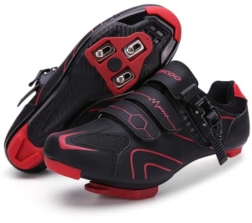 KESCOO Mens Womens Cycling Shoes Compatible with Peloton Road Bike | Indoor Outdoor Road Bike Riding Shoes, Look Delta Cleats Pre Installed, Clip in Pedal, Breathable, Sturdy Outsole