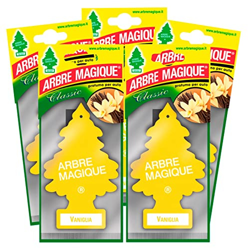 Arbre Magique Mono, Profumatore Auto, Fragranza Vaniglia, Profumazione Dolce e Tropicale, Durata fino a 7 Settimane, Made in Italy, Confezione da 5 Pezzi