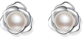 Pendientes Perla Mujer Flor De Plata De Ley 925 Perlas Cultivadas De Agua Dulce Blancas - H'Helen (Plata)