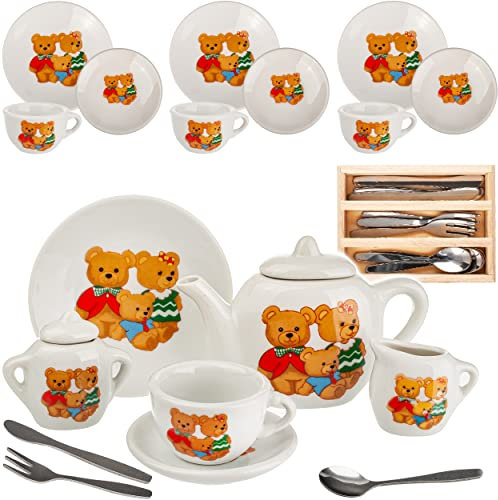 30 TLG. Set Puppengeschirr/Teeservice & Kaffeeservice - Teddybär - Tiere - Geschirr Porzellan/Keramik - Porzellangeschirr - Kinderküche - Picknickset Pu..