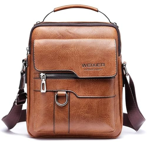 Bandoleras Hombre Bolso Hombre de Cuero Pequeño Mariconeras para Hombres Crossbody Piel Shoulder Bag Teléfono Cartera Monedero Bolso Mensajero Correa Ajustable (Marrón Bolsos de hombro para hombre)