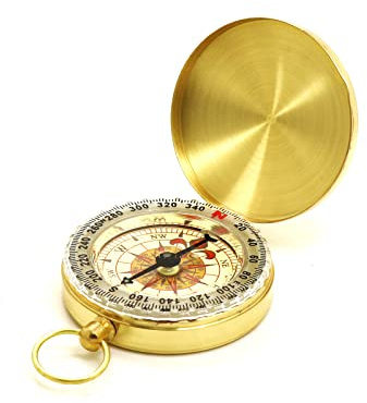 Navigation Compass for Outdoor Hiking and Camping - Dark Night Vintage Clamshell Design Orienteering Survival Gear (Gold)