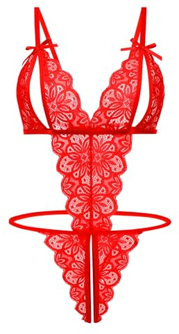Avidlove Teddy Lingerie for Women One Piece Lace Bodysuit Lingeries Red