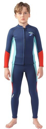 SXSHUN Kinder Jungen Mädchen Neoprenanzug 2.5mm Neopren Zweiteiliger Tauchanzug Thermal Neoprenanzüge UV-Schutz Badeanzug Langarm Oberteile+Hose, Dunkelblau, 4/3-4 Jahre/95-115CM/14-18KG