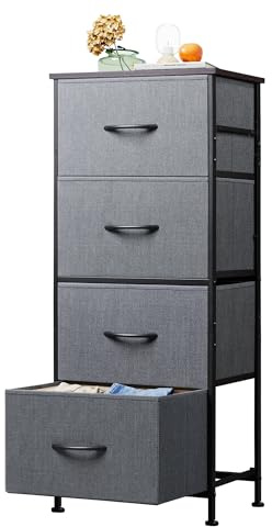 WLIVE Chest of Drawers with 4 Drawers, Fabric Drawers Storage Unit with Wood Top Steel Frame, Storage Organizer Unit for Bedroom, Living Room, Kids Room, Black Walnut
