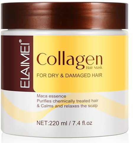 Maschera per Capelli al collagene per Riparazione Profonda Della Maca, Idratazione Intensa, Leviga e Nutre, Condiziona e Aggiunge Morbidezza e Lucentezza, Per Capelli Secchi e Danneggiati, 220ml