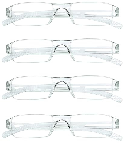 Hubeye 4 Pack Frameless Reading Glasses Ultralight Transparent Rimless Blue Light Blocking Computer Reader 2.50