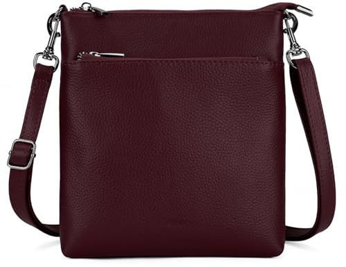 befen Echtleder Umhängetasche Damen Mittelgroß, Handtasche Damen Leder mit Handyfach, Klein Crossbody Bag Handytasche zum Umhängen mit Verstellbar Abnehmbar Schultergurt, Weinrot