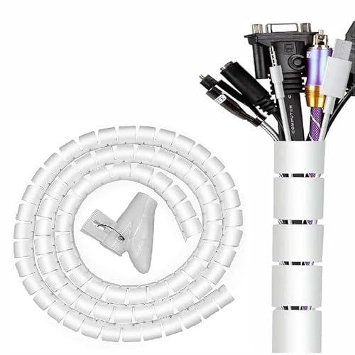 TECHZOCO Organizador De Cable En Espiral, Tubo Organizador de Cables, Protector en Espiral para Cables, Gestor de Cables en Espiral, con Capacidad de hasta 25mm de diámetro, Blanco, 3 Metros