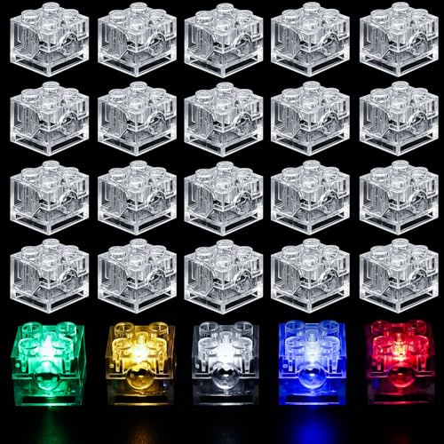 Joycabin 15 Stück Leuchtende Bausteine, 2x2 LED Leuchtsteine, Transparent Bausteine Lampe, Bausteinteile Set Spielzeug, Kompatibel mit Allen Großen Marken von Bausteinen