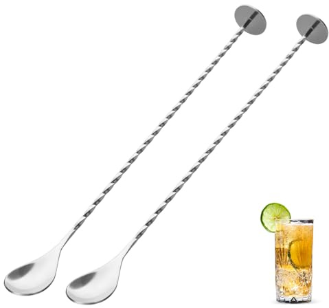 2Pcs Standard Mixing Spoons flat bottom design 12-inch 30cm Cocktail Mixing Stirrers Bartender Kits Bar Tools Drink Stirrer Bar Spoons Stirring Spoon for Layering Blending (2)