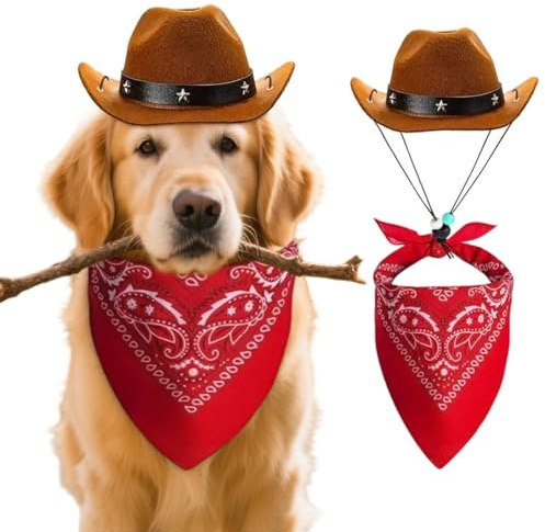 LaVenty Pet Cowboy Hat Dog Western Cowboy Costume Bandana Scarf for Pet Theme Birthday Party Clothing Accessories Dog Gift