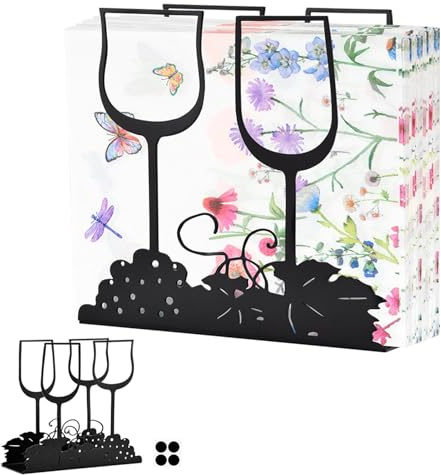 Paper Napkin Holder for Table, Red Wine Glass Style Napkin Holders for Paper Napkins, Black Metal Napkins Dispenser for Farmhouse Restaurant Kitchen Decor- Wide Opening&Easy Take