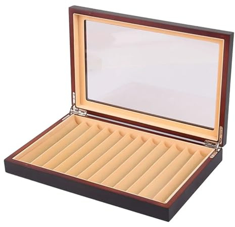 JMORCO Estuche Plumas Estilográficas Estuche de exhibición for bolígrafos, madera, con rejilla y ventana transparente, organizador colección