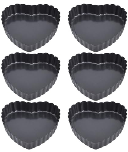 MOTHNUR Set da 6 Mini Teglie per Crostatine a Forma di Cuore 10 Cm in Acciaio al Carbonio Antiaderente con Bordo Ondulato e Fondo Rimovibile, per Dolci da Forno in Occasioni Speciali