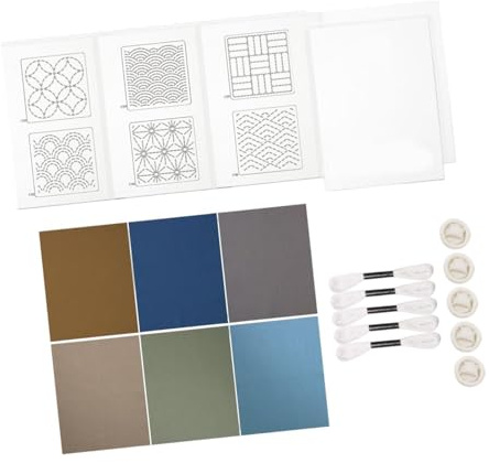 tuwiwol Geometriskt Sashiko-underläggskit DIY-set med fina mönster för nybörjare Övningsbroderikit Broderidunderläggsset Skålar Mall Ritlinje Sashiko för nybörjare, Set C
