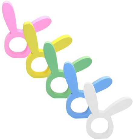 STOBAZA Servilleteros de Madera Forma de Orejas de Conejo para Pascua, Juego de 5 Piezas Color, Anillos Creativos para Servilletas, Decoración de Mesa para Hogar y Fiestas
