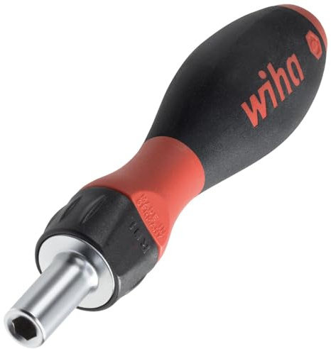 Wiha Cacciavite a cricchetto con impugnatura SoftFinish, 1/4, 72 denti, supporto magnetico, cacciavite con cricchetto, cacciavite a cricchetto (47169)