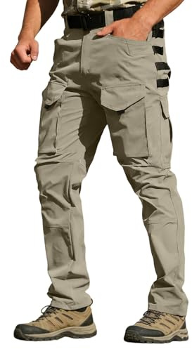 Lggwunsi Pantaloni da Lavoro Uomo Comodi Leggero Impermeabile con Tante Tasche Multitasche Pantaloni Cargo Uomo Elasticità Tattici Pantalone Resistente Trekking All'Aperto Pantalone,Kaki,M