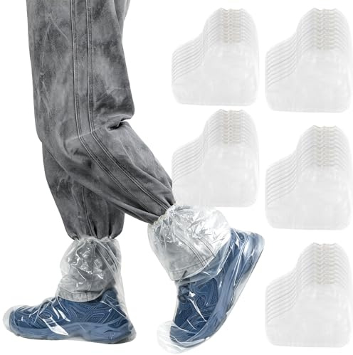 Yicenmy 25 Pairs Waterproof Shoe Covers, Thickened Plastic Waterproof Boot Covers, Non-Slip Transparent Shoe Protector Covers for Rainy Day Travel Cleaning Gardening Farm