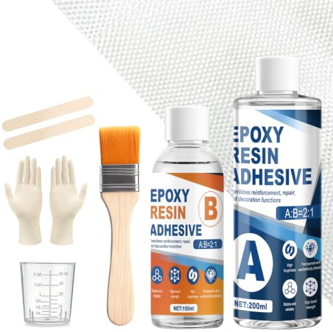 Fibre de Verre, Resine Fibre de Verre, Résistant aux Lntempéries | Résine Polyester + 1m² Tapis en Fibre Verre 160g pour Automobiles, Bateaux, Planche de Surf et Anderen, 200+100ml
