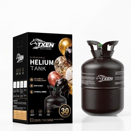 TXEN Disposable Helium Tank 7L, Helium Balloon Canister for Parties, Fills Up to 30 Latex Balloons, Includes 50 Balloons & Ribbon, Portable Helium Gas for Birthday, Wedding, Baby Shower & Events