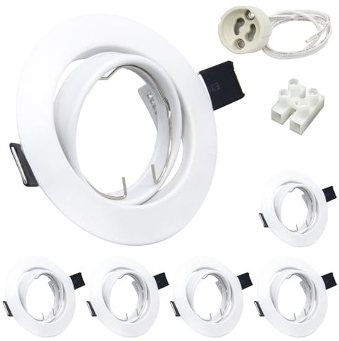 Wondlumi 6X Modern GU10 Downlights for Ceiling, Round Matt White Finish Metal Frame for Recessed Ceiling Lights, 30° Tilt Swivel LED Spotlights Fitting 240V, Cutout Ø68-85mm -No Bulbs