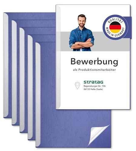 STRATAG Klemmschienen-Bewerbungsset Start Basic (Blau, 5 Stück) mit transparentem Deckel aus PP Kunststoff sowie Binderücken aus robustem 290 g/m² Karton Lederstruktur (5 Bewerbungsmappen Blau)