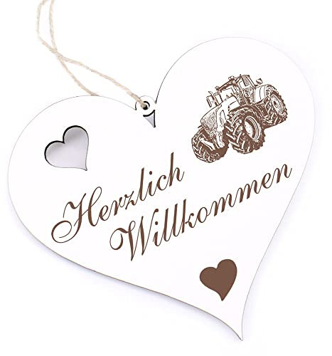 Herzlich Willkommen Schild - Traktor - Deko Herz Holz Willkommensschild Türschild Dekoschild Türdeko