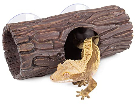 REPTIZOO Reptile Hide Cave Resin Hollow Tree Trunk Hideout Hermit Crab Climbing Toys Reptile Shelter Sleeping Cave for Arboreal Reptiles, Hermit Crabs, Leopard Gecko, Lizard Terrarium Decor