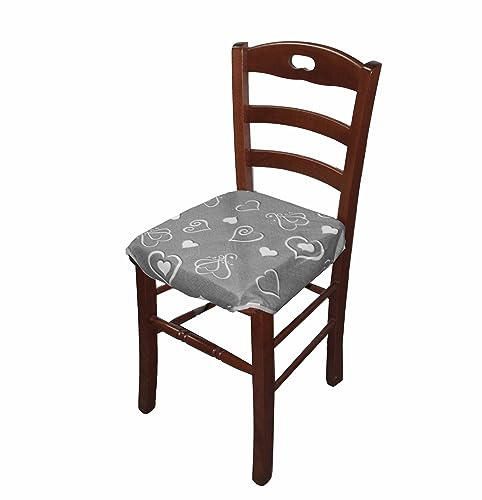 Russo Tessuti Set 6 Cuscini Sedie Imbottiti Con Alette Per Cucina Soggiorno Cuori Paris Love-Grigio