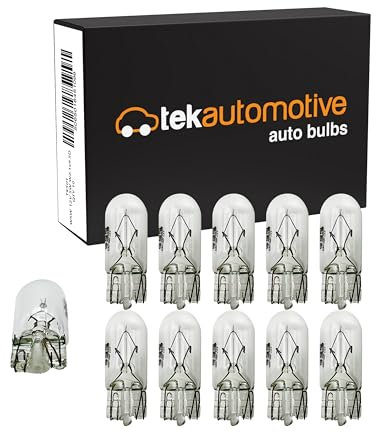 Tek Automotive 501 W5W Car Bulb Side, Tail, Indicator Repeater, Interior, Number Plate, Dashboard Light, 501 Bulb 12V 5W W2.1x9.5D Capless - Box of 10 Car bulbs