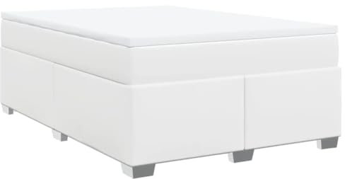 vidaXL Boxspringbett, Polsterbett Bett mit Matratze Matratzenauflage, Bettgestell mit Lattenrost, Doppelbett für Schlafzimmer, Weiß 160x200cm Kunstleder