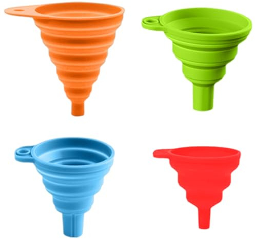 KOLZEMV Juego de 4 Embudos Plegables, embudo, embudo pequeño, embudo cocina, Embudo Plegable de Silicona Embudo Cocina Gadget Embudos para Cocina para Transferencia de Líquido(S/M/L/XL)