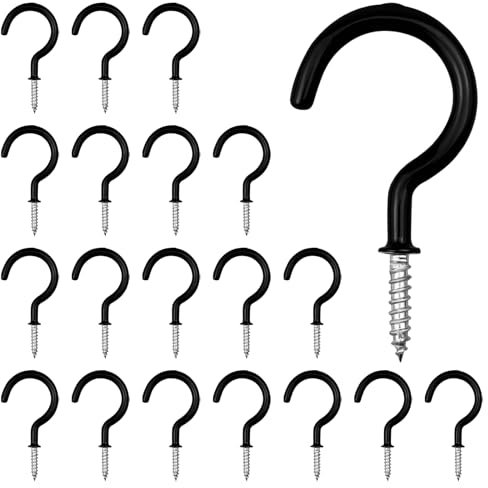 TAOBWN 20pcs Metal Ceiling Hooks Wall Hooks 2.9 Inch Black Vinyl Coated Multipurpose Screw in Hook Utility Hanging Hook for Hanging Plants, Cups, Lights, Kitchen Utensils, Indoor & Outdoor Use