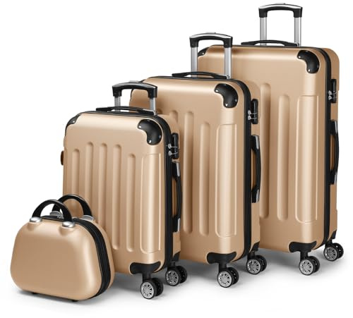 LALAHO Kofferset 3/4 teilig, Reisekoffer Set mit Kosmetikkoffer, Hartschalen Koffer Set aus ABS, Gepäckset mit Schminkkoffer, Handgepäck und 4 Eckenschützern