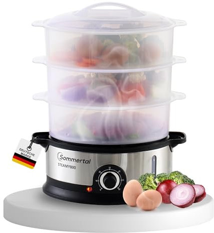 Sommertal Dampfgarer STEAMY800 Dämpfer 800W 3 Schicht Topf BPA-Frei regelbar 0-60 min. spülmaschinenfest Kunststoff Dampftopf