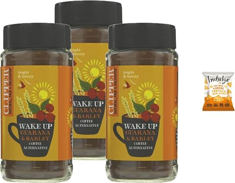 Clipper Organic Wake Up Coffee Alternative 125g (Pack of 3) + Primadeli Snack| Natural Guarana & Barley Blend |New Whole Earth Branding | From SuperfoodUK