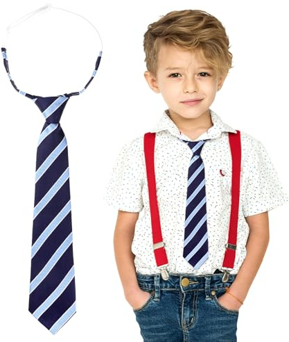 Hpmjz Boys Pre Tied Kids Necktie 33cm Elastic Boys Neck Tie Adjustable Neckties Boy School Tie Elasticated Ties Woven Stripe Neckties for Age 5 to10 Graduation Uniforms Party Casual Wedding