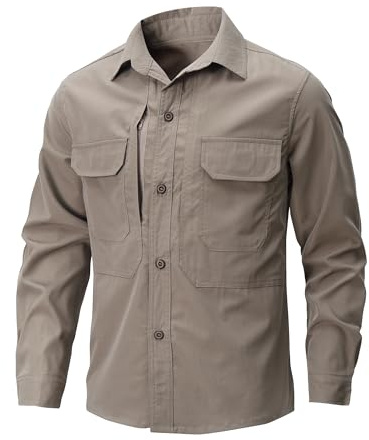 CoXuantion Camisa de Manga Larga para Hombre Exterior Protección UV Funcional Camisa Ligera Transpirable para Senderismo Pesca Caminar y Viajar XL,Caqui