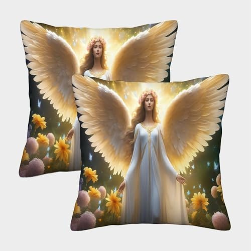 Angel Wings—divine Spiritual Art Pillow Covers 2 Pack Cozy Pillowcase Available All Seasons Cushion Case with Invisible Zipper Decor Sofa for Living Room Bedroom 50x50cm
