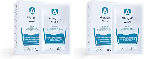 Allergoff Detergente para Ácaros, Pulgas, Piojos y Chinches - Aplicación Previo al Lavado - Complemento para Spray de Ácaros para Colchones (6 Gel de 20ml) (el empaque puede diferir) (Paquete de 2)