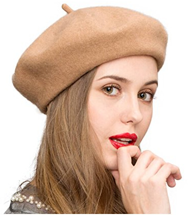 Gllutt Wool Beret Hat French Style Women Solid Color Thicken Warm Multiple Wear Ways 90% Wool (Camel)